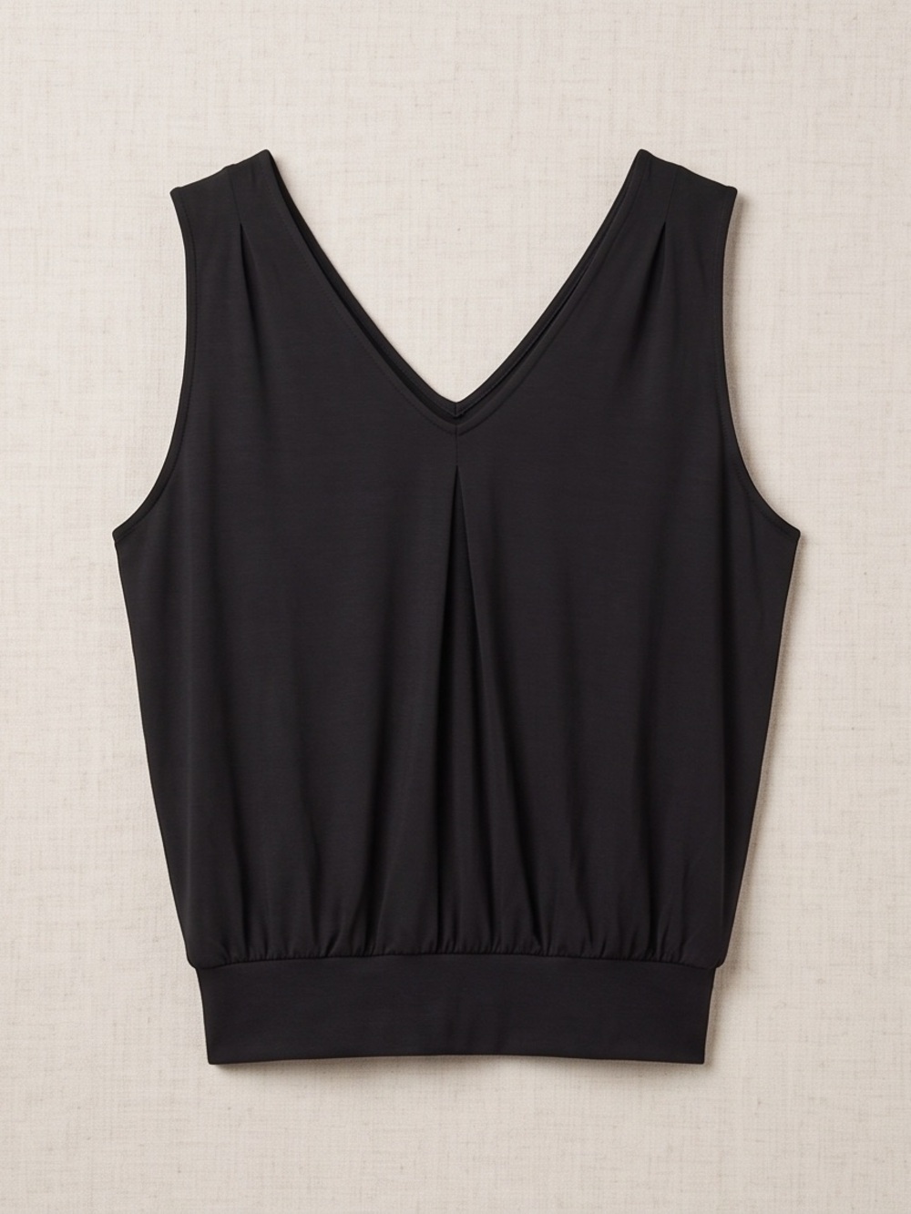 Black V-Neck Pleated Tank Top